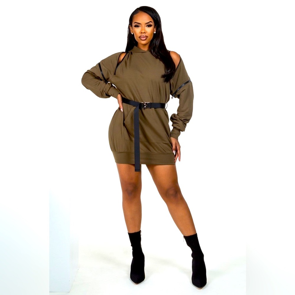 Sleeve Hooded Mini Dress